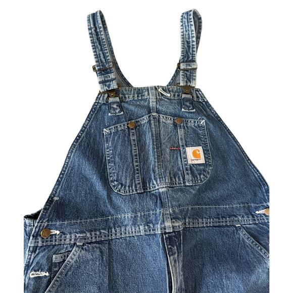 CARHARTT R07 Dungarees Unisex 42W 21 Blue Denim Overalls Bib Unlined Utility EUC - Picture 3 of 5